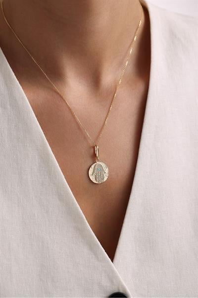Heritage Mavi Firuze Stone Fatmanın Eli Kilitli Charm Pendant