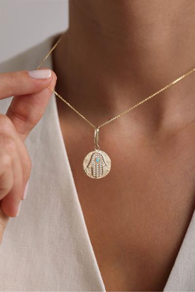 Heritage Mavi Firuze Stone Fatmanın Eli Kilitli Charm Pendant