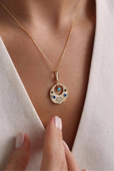 Heritage Sallantılı Mavi Firuze Stone Kalp Charm Pendant