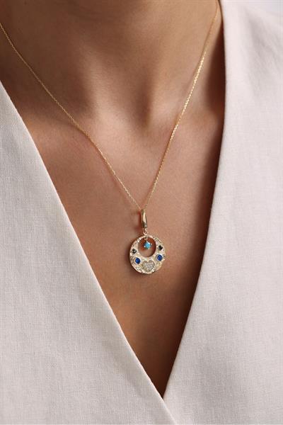 Heritage Sallantılı Mavi Firuze Taşlı Kalp Charm Kolye 45 cm