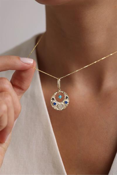 Heritage Sallantılı Mavi Firuze Stone Kalp Charm Pendant