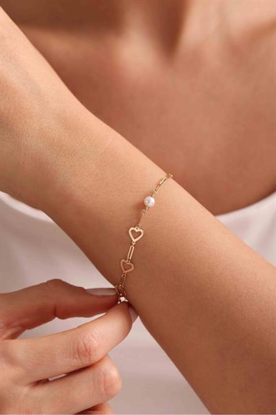 Kalp Form Işıltılı İnci Detaylı Bileklik