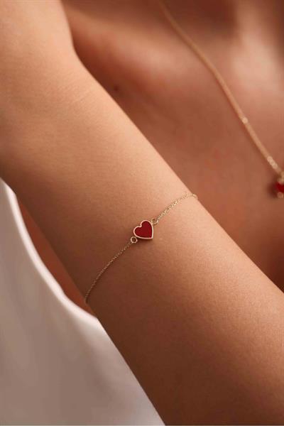 Kırmızı Mineli Kalp Bileklik