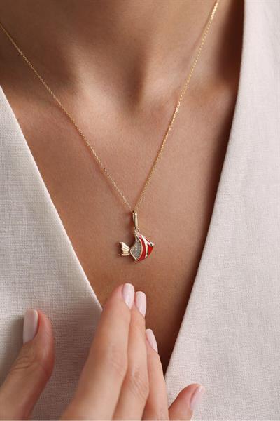 Kırmızı Mineli Stone Balık Kilitli Charm Pendant
