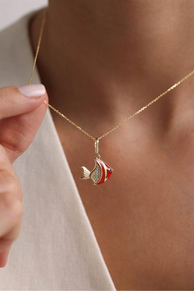 Kırmızı Mineli Stone Balık Kilitli Charm Pendant