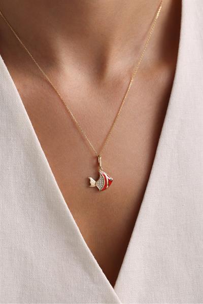 Kırmızı Mineli Stone Balık Kilitli Charm Pendant