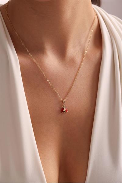 Kırmızı Mineli Uğur Böceği Kolye 45 cm