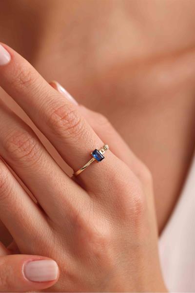 Lacivert Baget Taşlı Çift Detaylı Yüzük