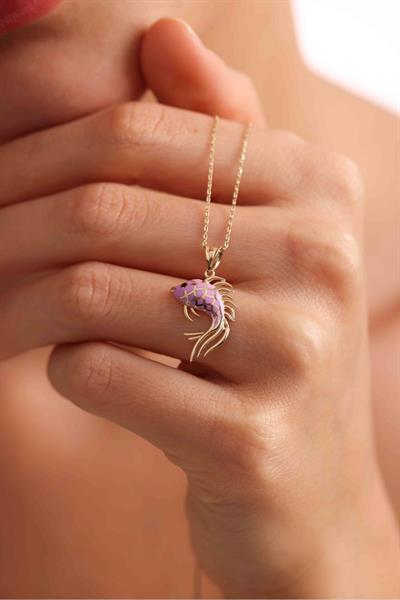 Lila Mor Mineli Balık Kolye Ucu