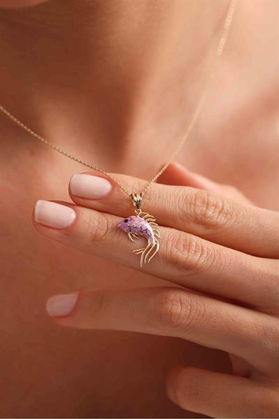 Lila Mor Mineli Balık Kolye Ucu