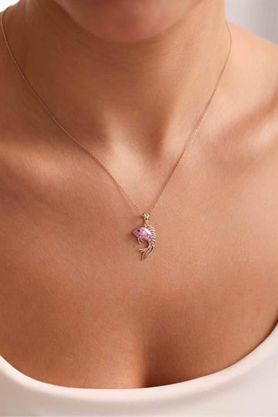 Lila Mor Mineli Balık Kolye Ucu