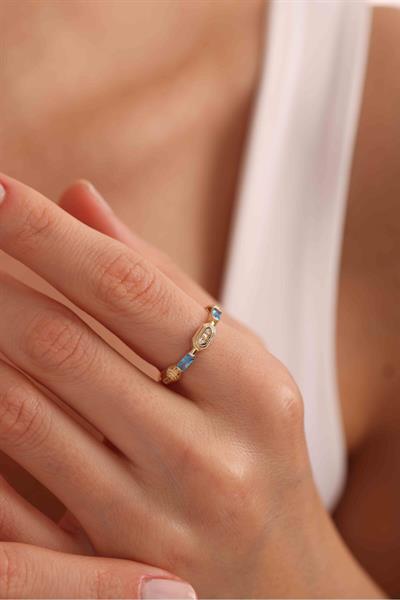 Mavi Baget Taşlı Heritage Minimal Yüzük