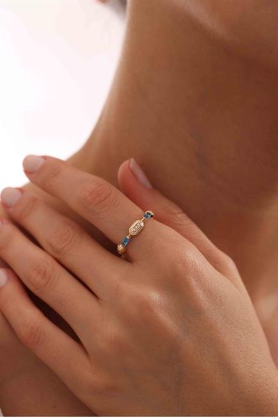 Mavi Baget Taşlı Heritage Minimal Yüzük