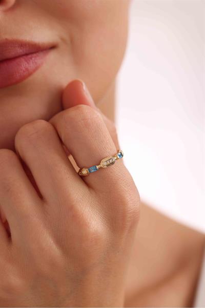 Mavi Baget Taşlı Heritage Minimal Yüzük