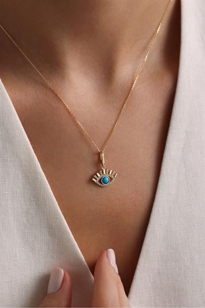 Mavi Firuze Stone Göz Kilitli Charm Pendant