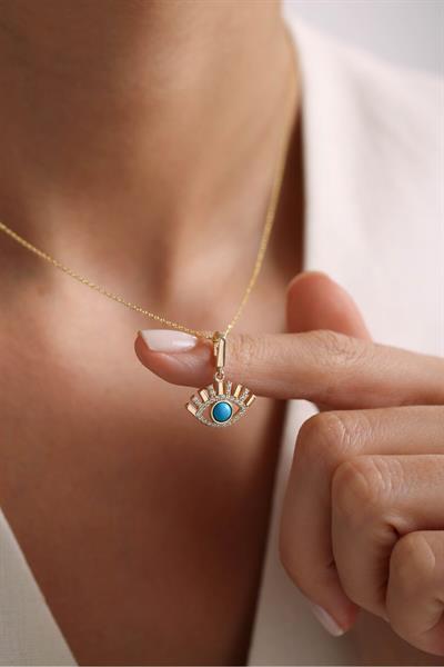 Mavi Firuze Stone Göz Kilitli Charm Pendant