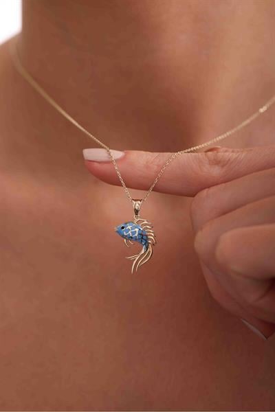 Mavi Mineli Balık Kolye Ucu