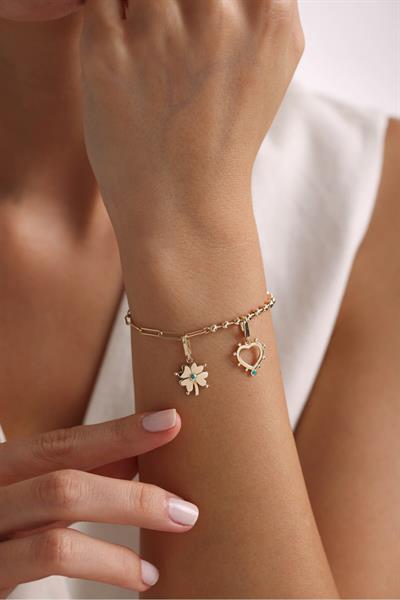 Mavi Mineli Kalp & Yonca Charm Bileklik