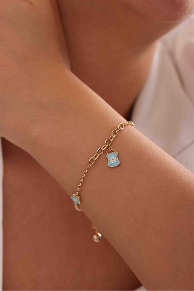 Mavi Mineli Yıldız Çanta Sallantılı Bileklik