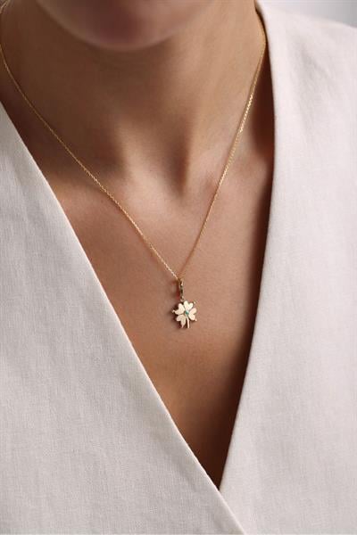 Mavi Mineli Yonca Kilitli Charm Kolye 45 cm