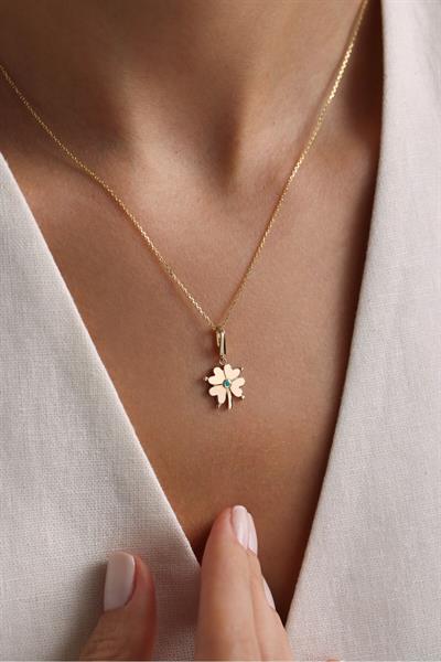 Mavi Mineli Yonca Kilitli Charm Pendant