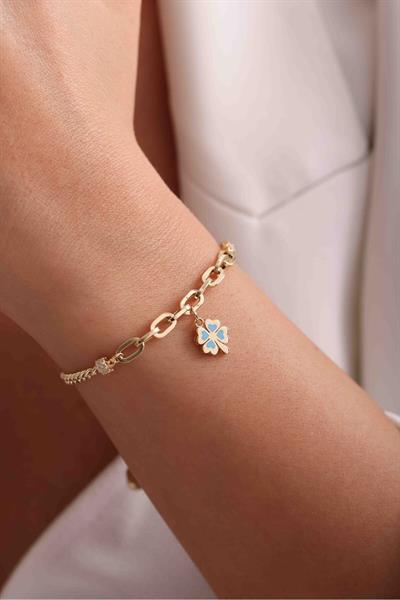 Mavi Mineli Yonca Charm Stone Bracelet