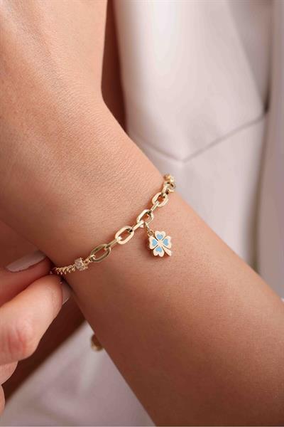 Mavi Mineli Yonca Charm Stone Bracelet