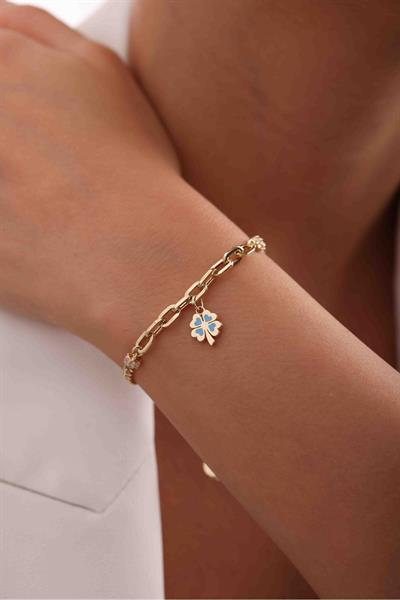 Mavi Mineli Yonca Charm Stone Bracelet