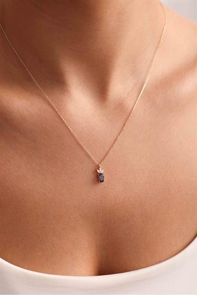 Mavi Oval Taşlı Kolye