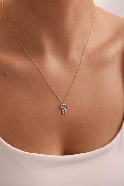 Mavi Oval Taşlı Teddy Bear Ayıcık Kolye