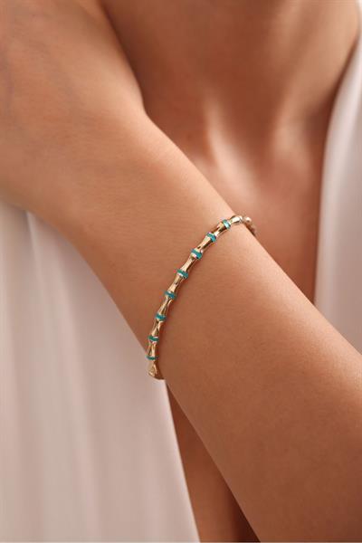 Mavi Turkuaz Mineli Kemik Model Bilezik