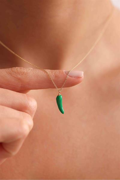 Mineli Yeşil Biber Şans Kolye