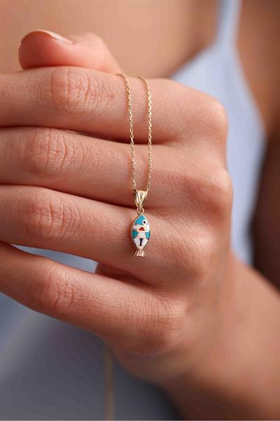 Mix Renkli Mineli Balık Kolye 45 cm