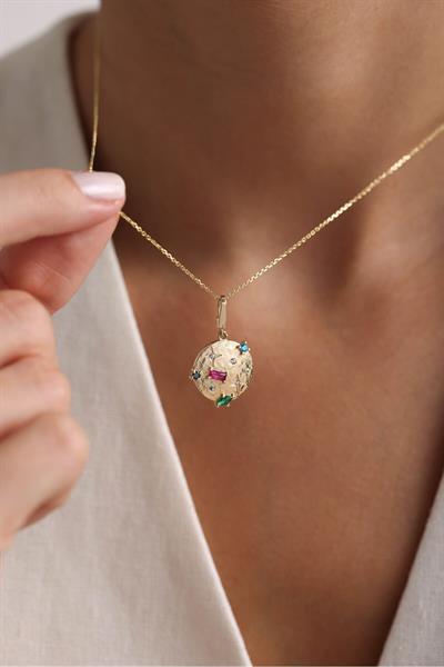Mix Taşlı Galaxy Moon Kilitli Charm Kolye 45 cm