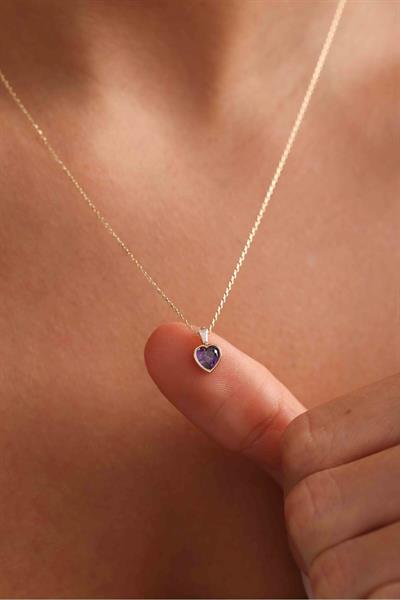 Mor Kalp Taşlı Kolye