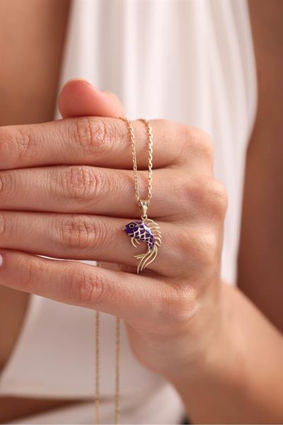 Mor Mineli Balık Kolye Ucu