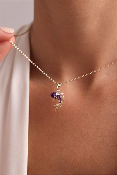 Mor Mineli Balık Kolye Ucu