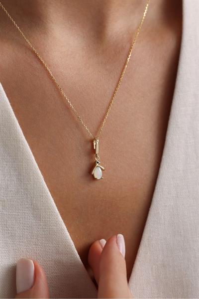 Opal Taşlı Penguen Kilitli Charm Kolye Ucu