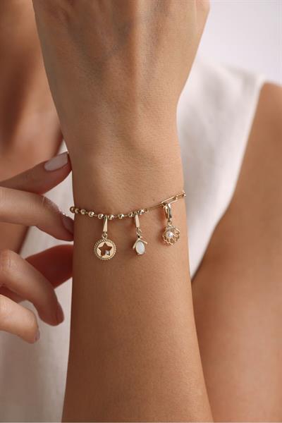Opal Taşlı Penguen & Taşlı Yıldız & İnci Deniz Kabuğu Charm Bileklik