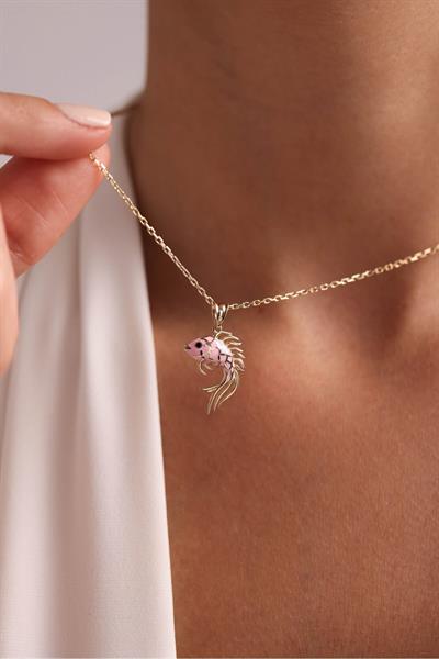 Pembe Mineli Balık Kolye Ucu