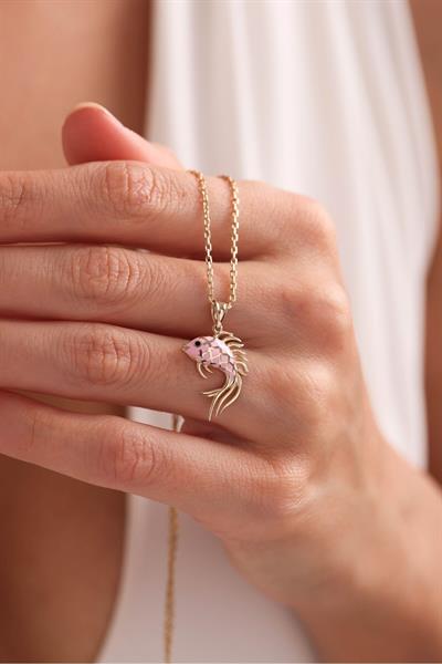 Pembe Mineli Balık Kolye Ucu