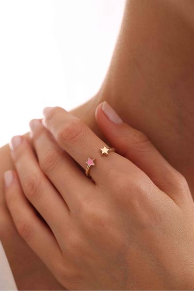 Pembe Mineli Yıldız Model Star Yüzük