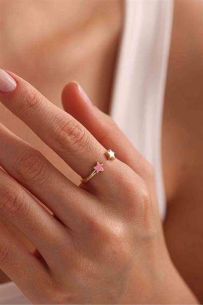 Pembe Mineli Yıldız Model Star Yüzük