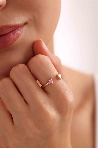 Pembe Mineli Yıldız Model Star Yüzük