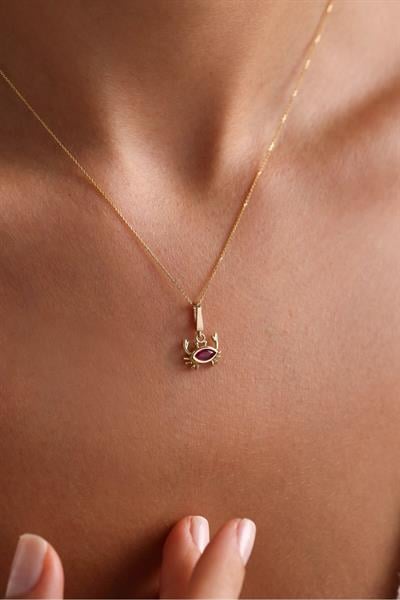 Pembe Stone Yengeç Kilitli Charm Pendant