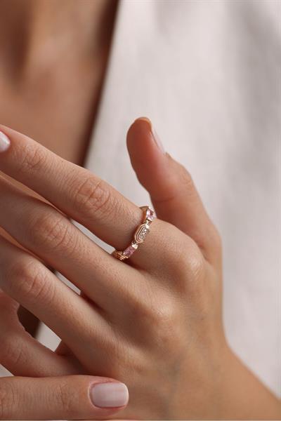 Rose Altın Pembe Baget Taşlı Heritage Minimal Yüzük