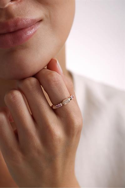 Rose Altın Pembe Baget Taşlı Heritage Minimal Yüzük