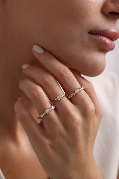 Rose Altın Pembe Baget Taşlı Heritage Minimal Yüzük