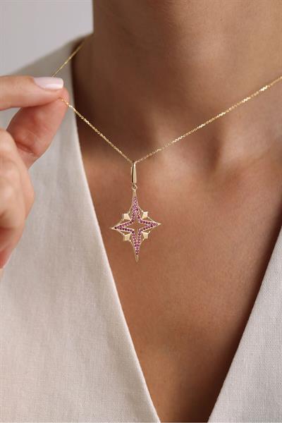 Rubin Stone Geo Kutup Yıldızı Kilitli Charm Pendant