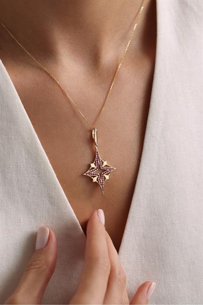 Rubin Stone Geo Kutup Yıldızı Kilitli Charm Pendant